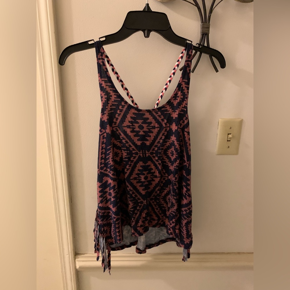 Mason + Mackenzie tribal print fringe tank top